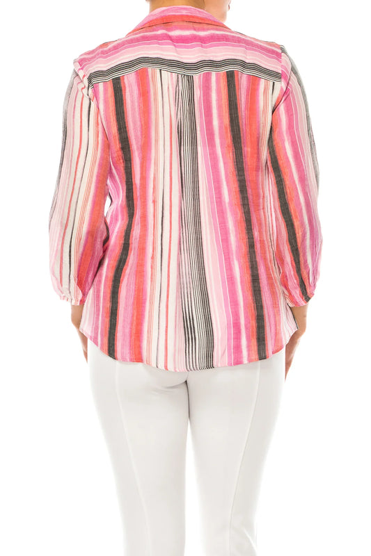 Hope & Harlow Striped 3/4 Sleeve Button Down Top