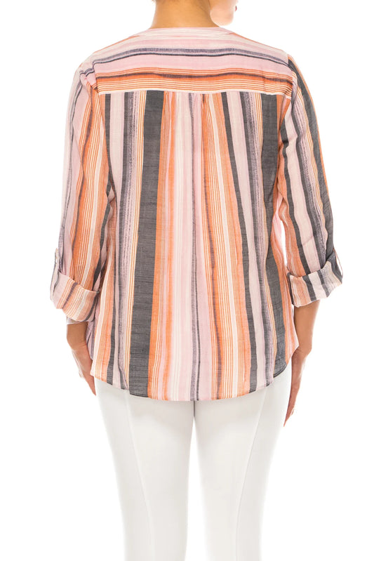 Hope & Harlow V-Neck Striped Button Down Shirt