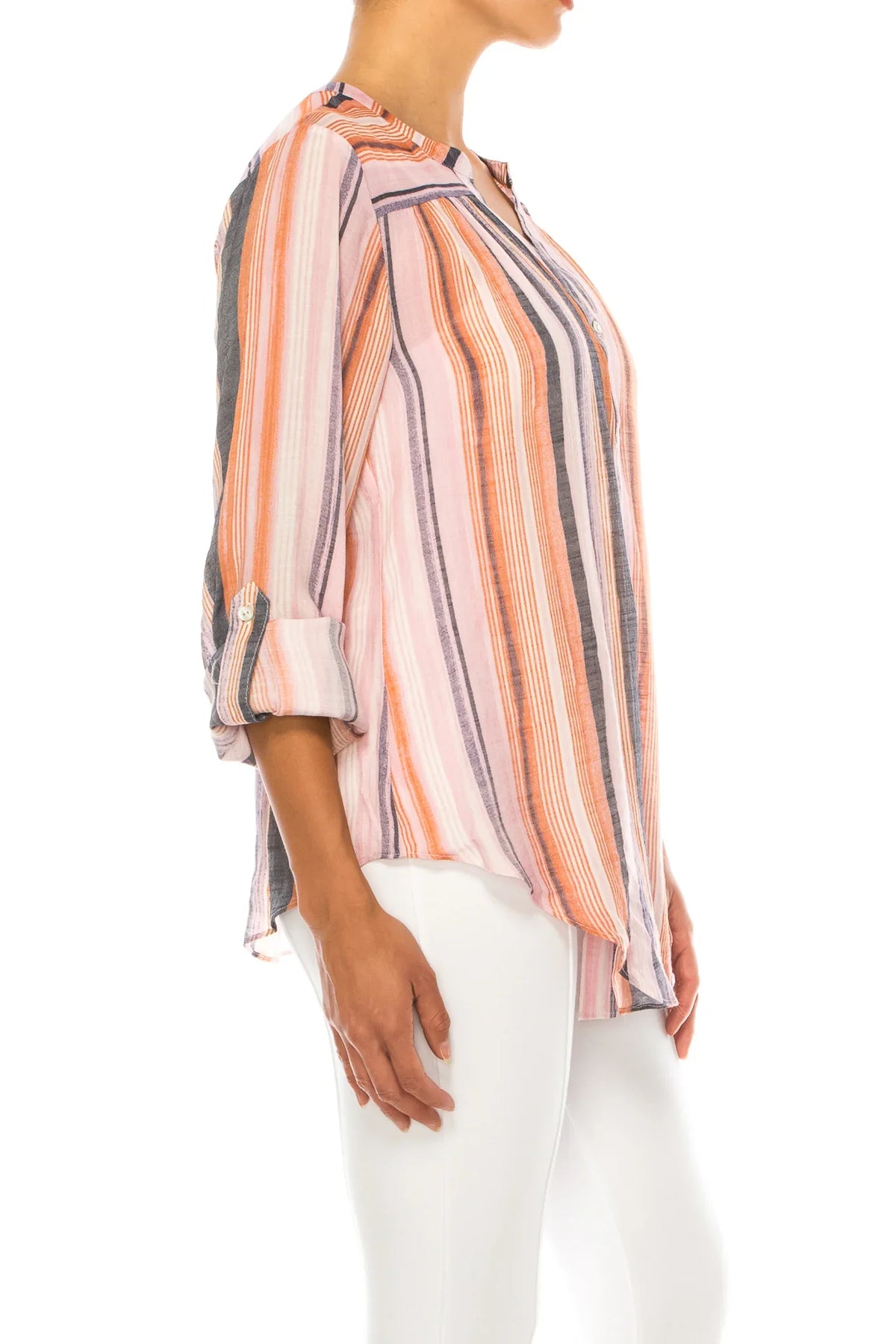 Hope & Harlow V-Neck Striped Button Down Shirt