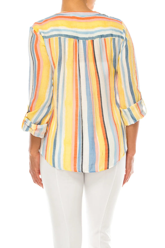 Hope & Harlow V-Neck Striped Button Down Shirt
