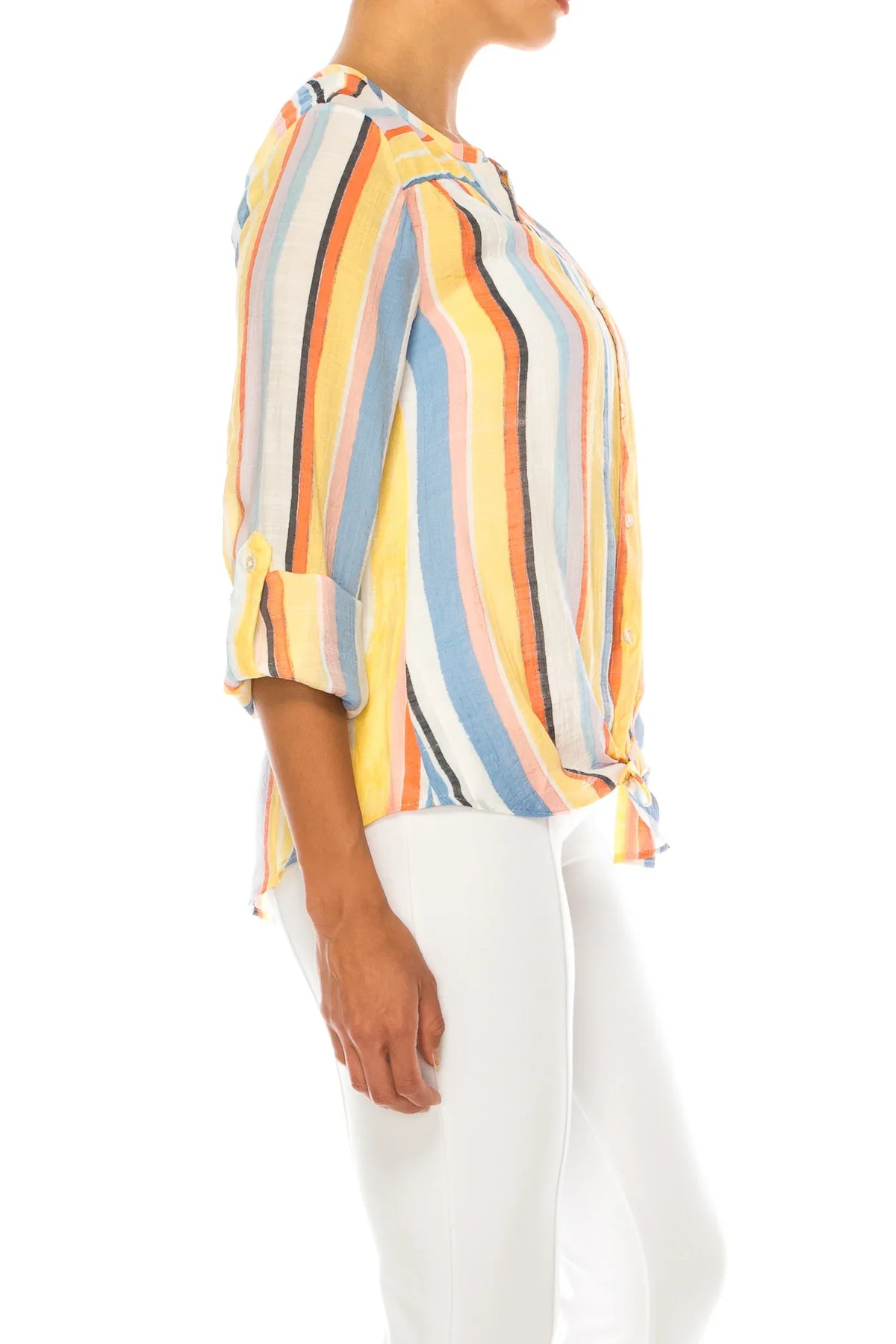 Hope & Harlow V-Neck Striped Button Down Shirt