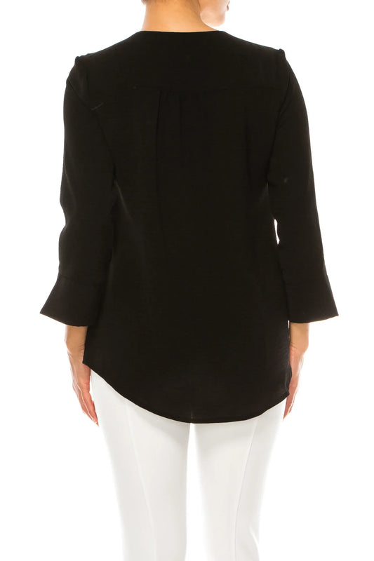 Hope & Harlow 3/4 Sleeve Split V-Neck Top