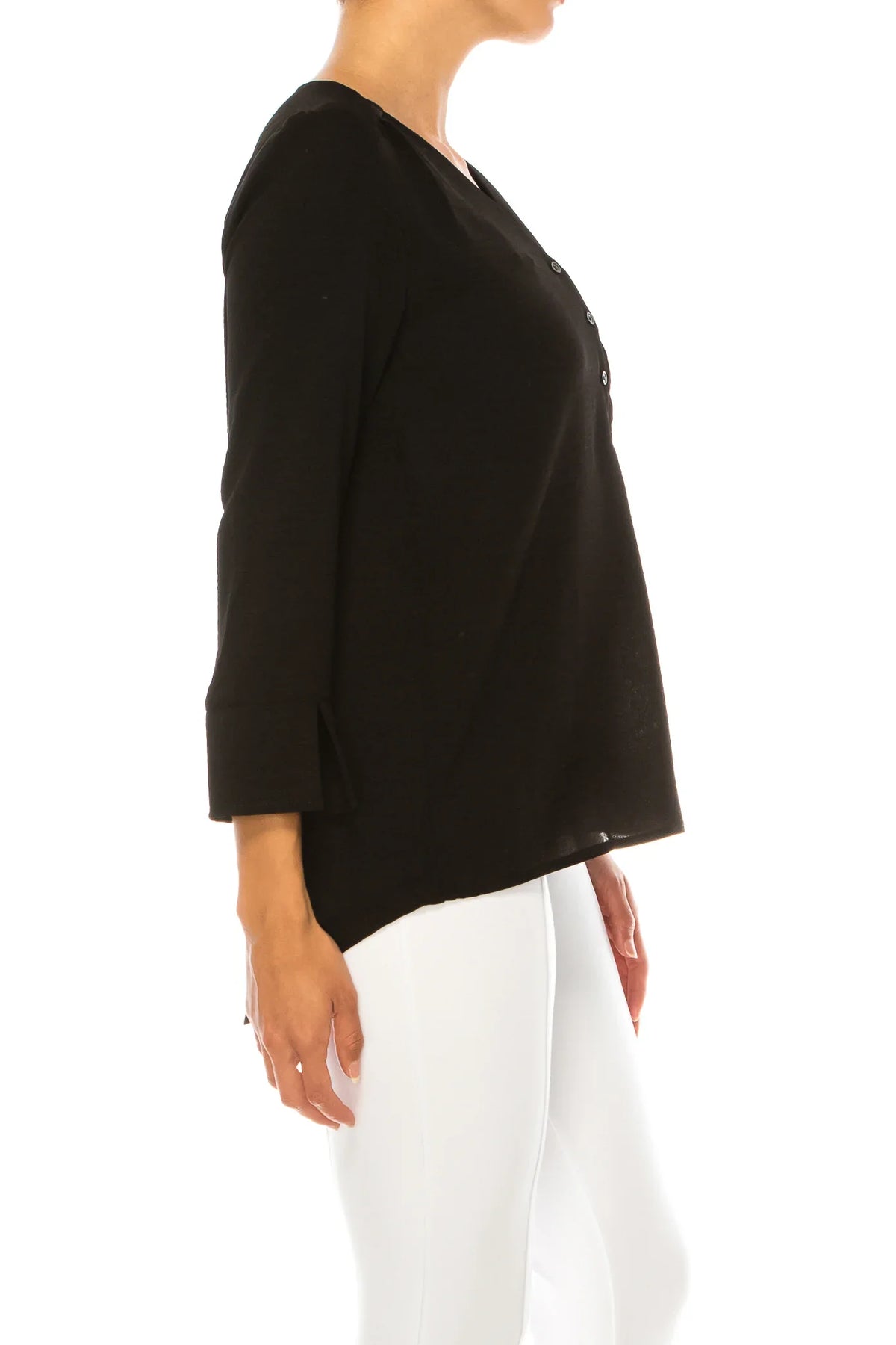 Hope & Harlow 3/4 Sleeve Split V-Neck Top