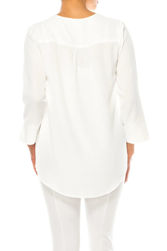 Hope & Harlow 3/4 Sleeve Split V-Neck Top