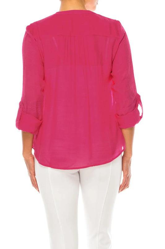 Hope & Harlow 3/4 Sleeve V-Neck Button Down Top