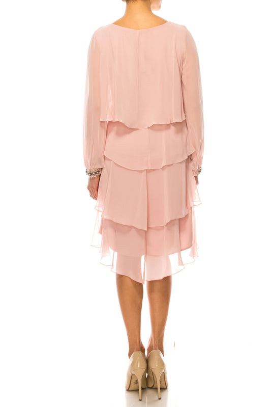 Ignite Long Sleeve Tiered Short Evening Dress
