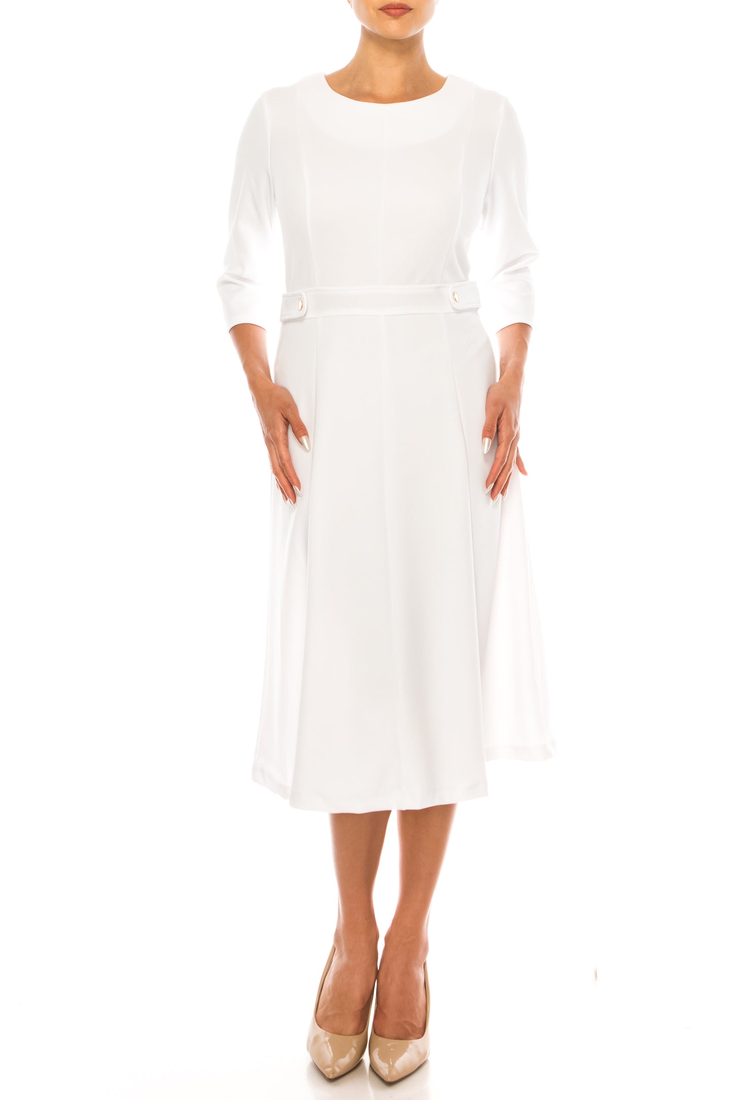 ILE Clothing 3/4 Sleeve Button Waist A-Line Dress