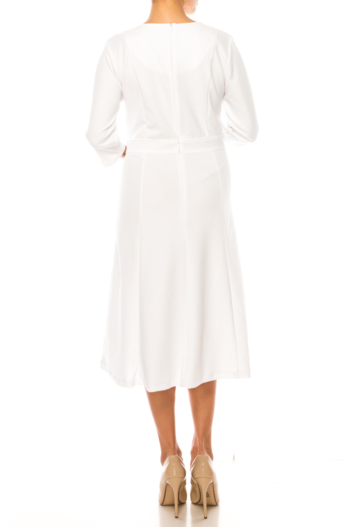 ILE Clothing 3/4 Sleeve Button Waist A-Line Dress