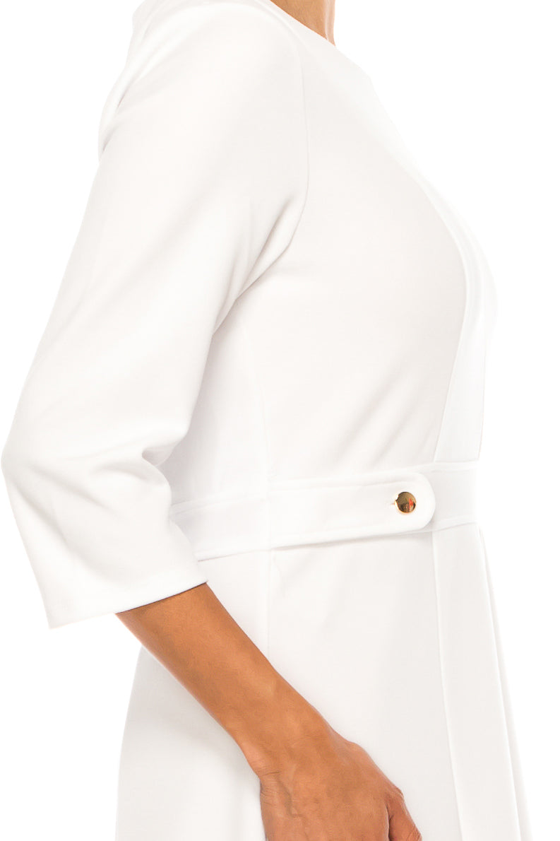 ILE Clothing 3/4 Sleeve Button Waist A-Line Dress