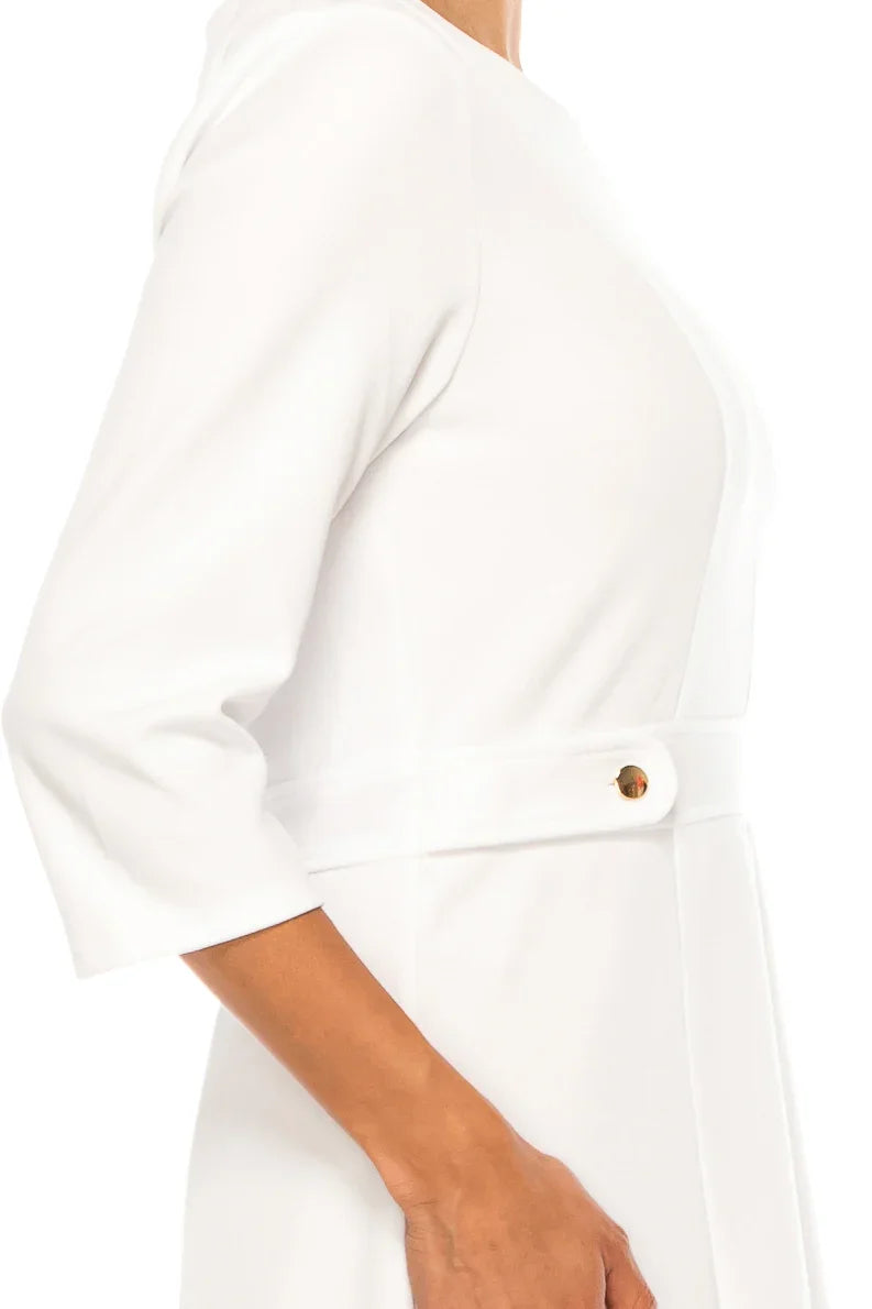 ILE Clothing 3/4 Sleeve Button Waist A-Line Dress