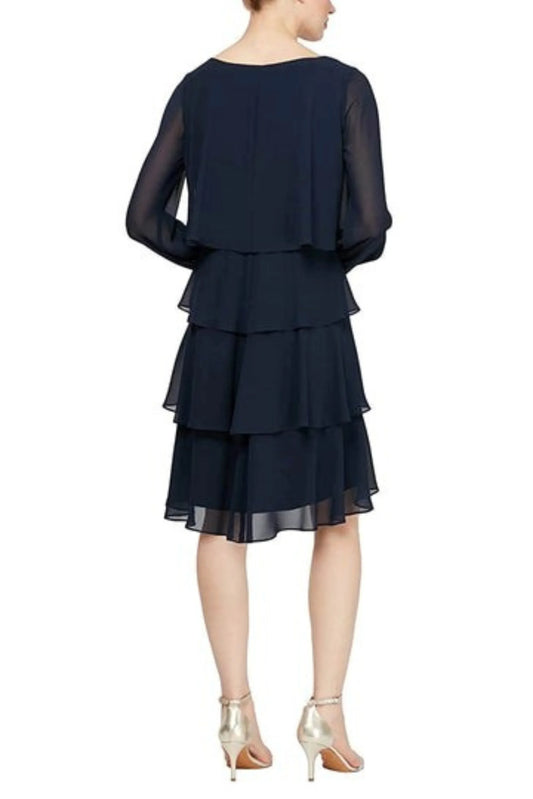 Ignite Long Sleeve Tiered Short Evening Dress