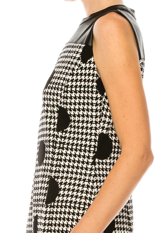 ILE Clothing Black White Polkadot Houndstooth Print Sheath Dress
