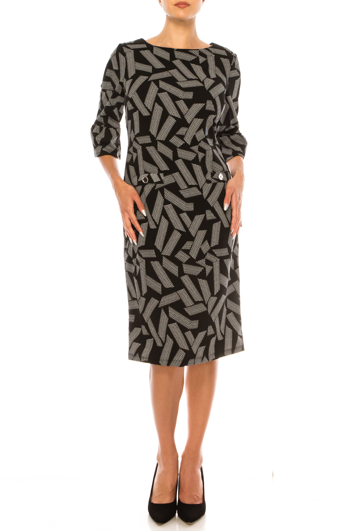 ILE Clothing 3/4 Bell Sleeve Printed Sheath Dress