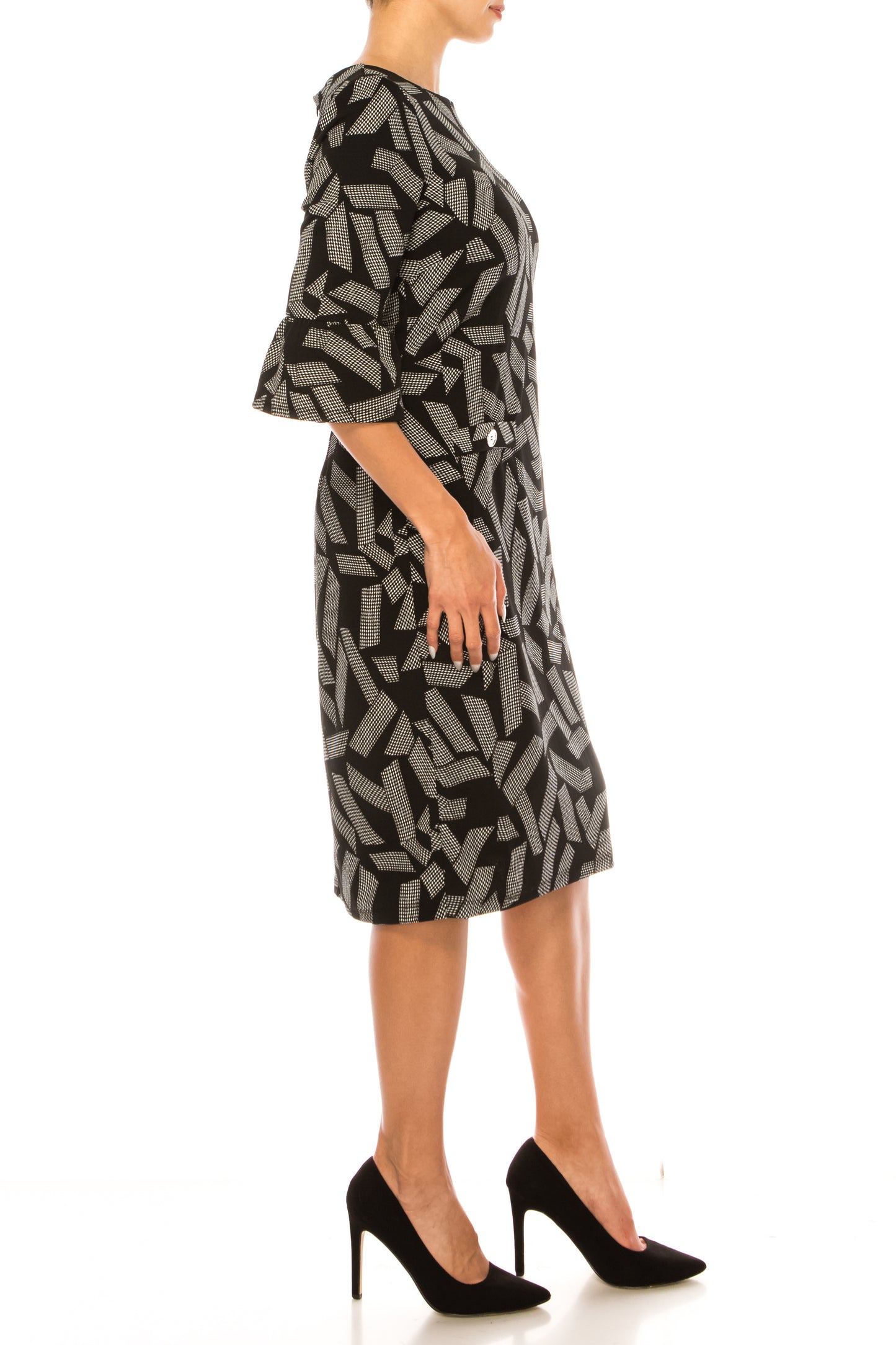 ILE Clothing 3/4 Bell Sleeve Printed Sheath Dress