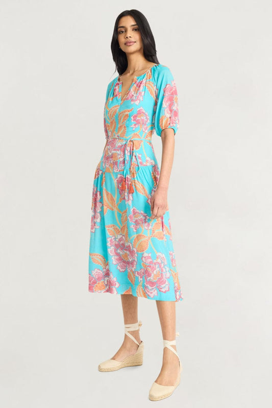 The Good Journey Floral Drop Waist Midi Sun Dress
