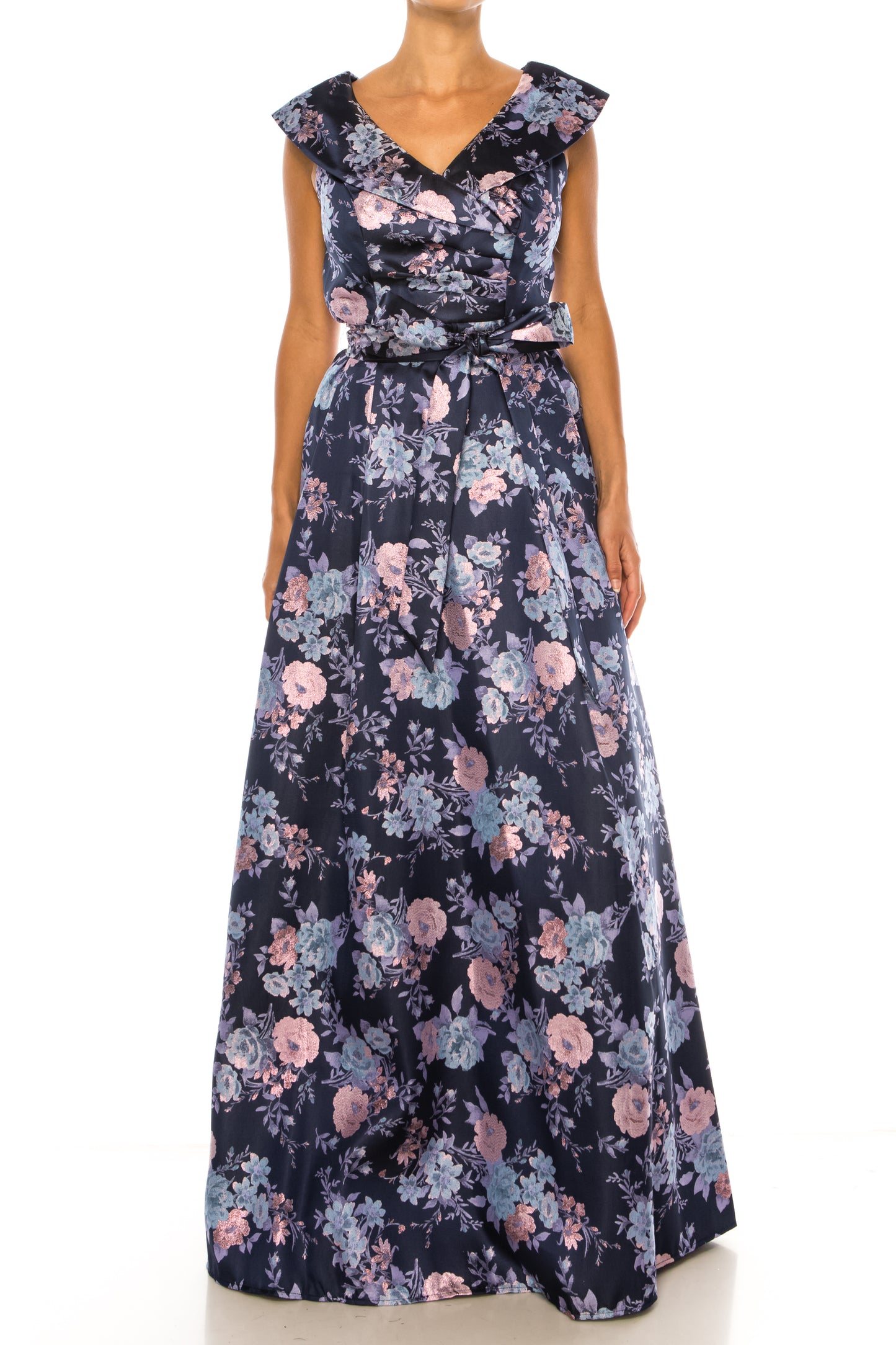 Jeanne Alexander Metallic Floral Evening Gown