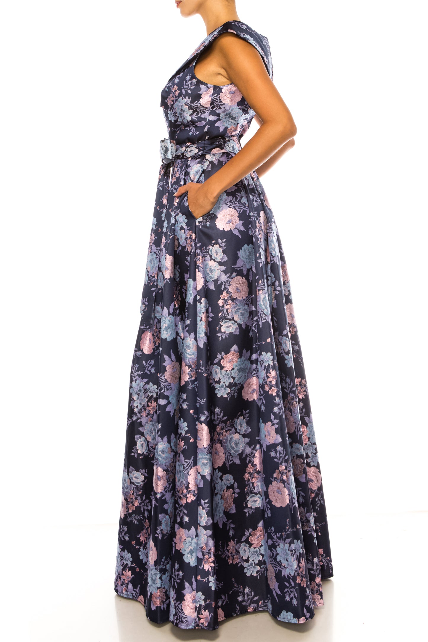 Jeanne Alexander Metallic Floral Evening Gown