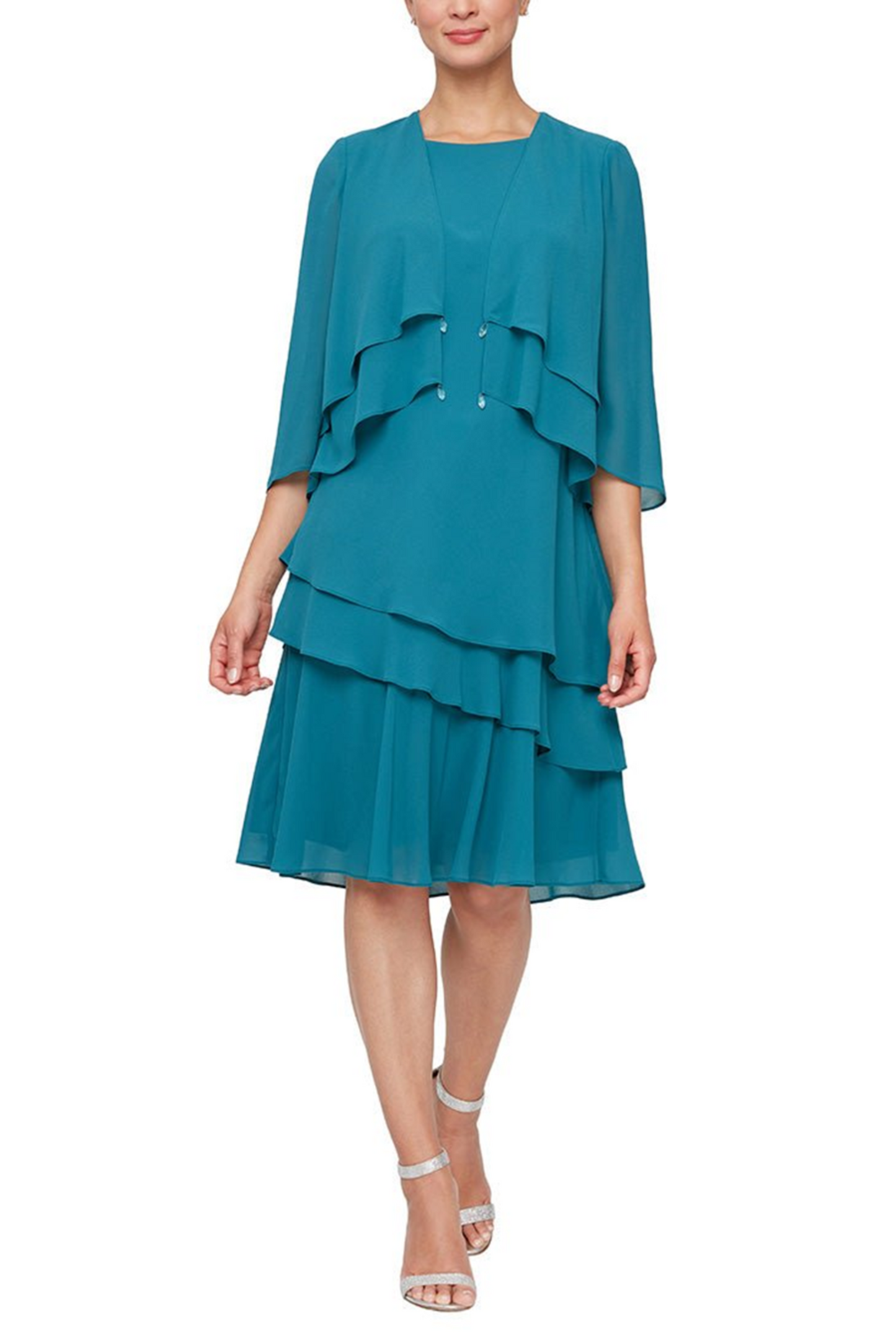 Jeanne Alexander 3/4 Tiered Sleeve Jacket Dress