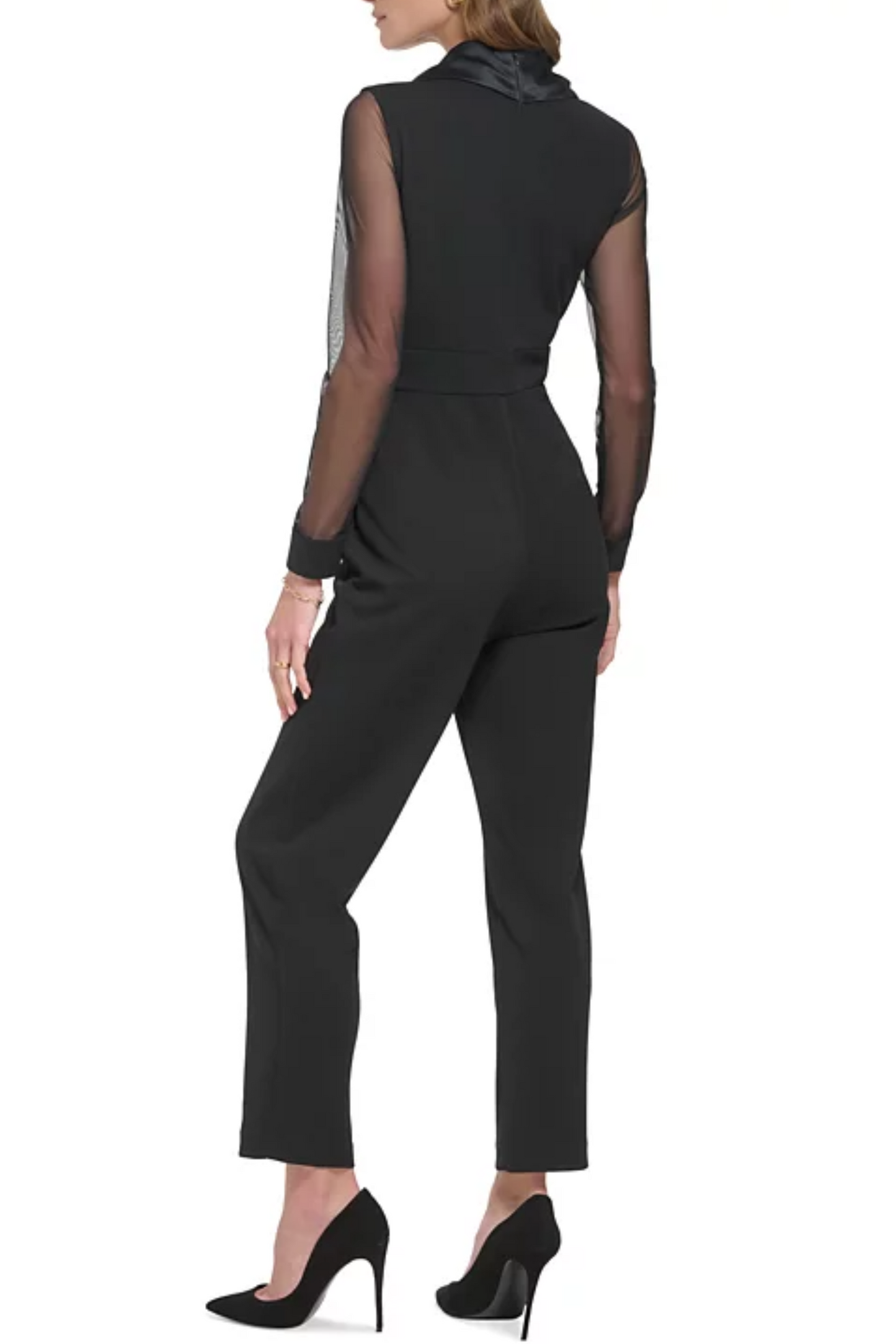 Jessica Howard Long Sheer Sleeve Tuxedo Jumpsuit