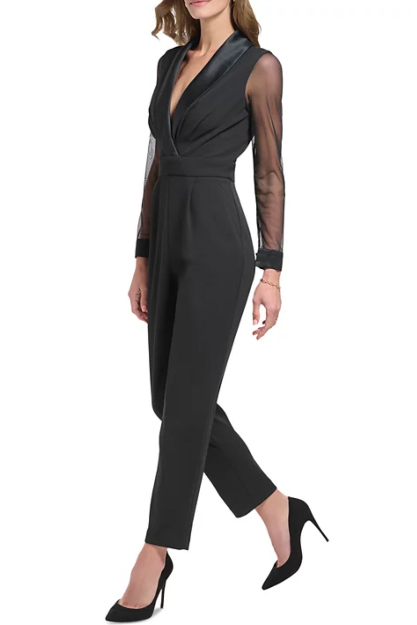 Jessica Howard Long Sheer Sleeve Tuxedo Jumpsuit