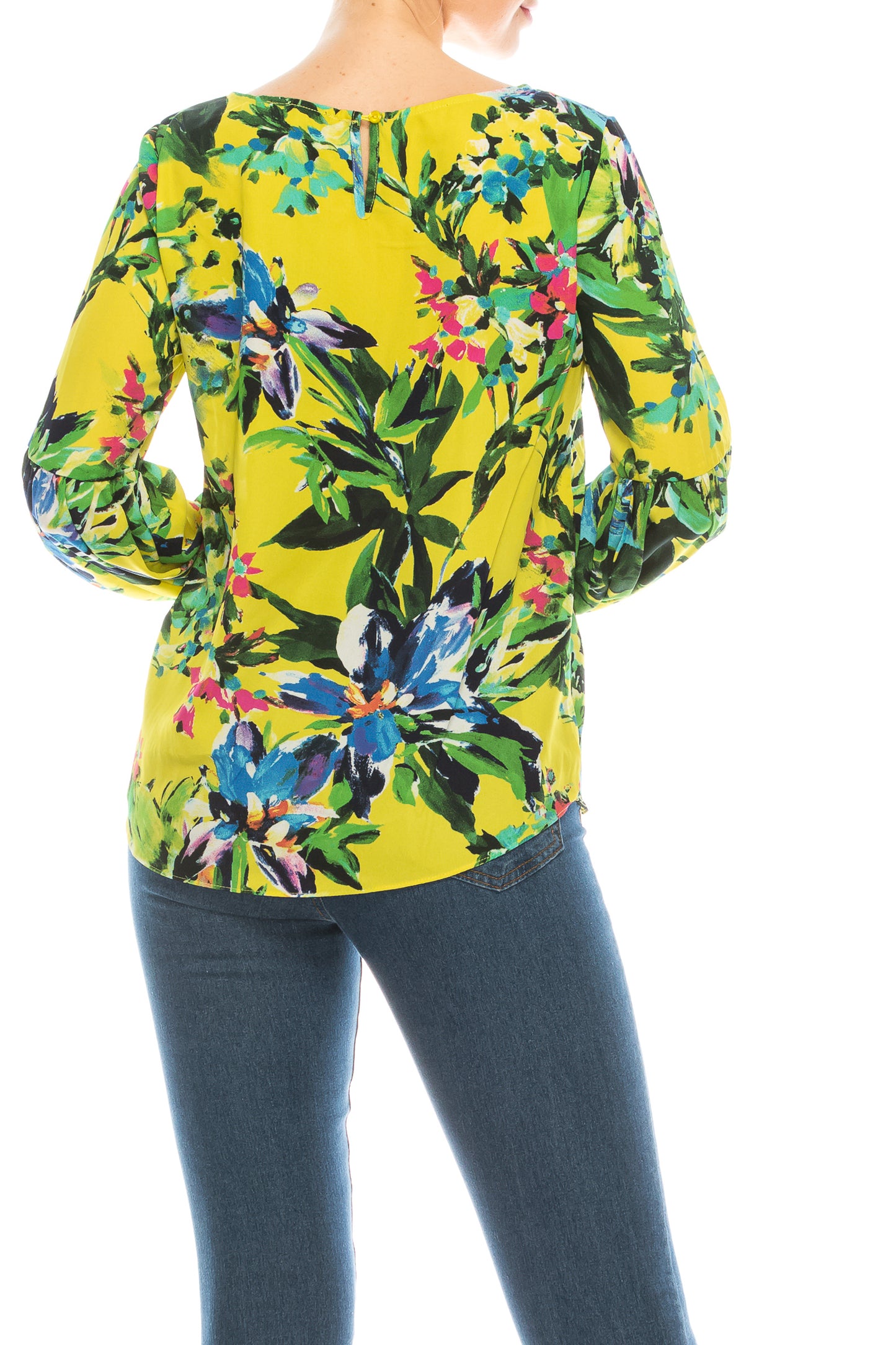 Jessica Rose Floral Boat Neck Bishop Sleeve Top
