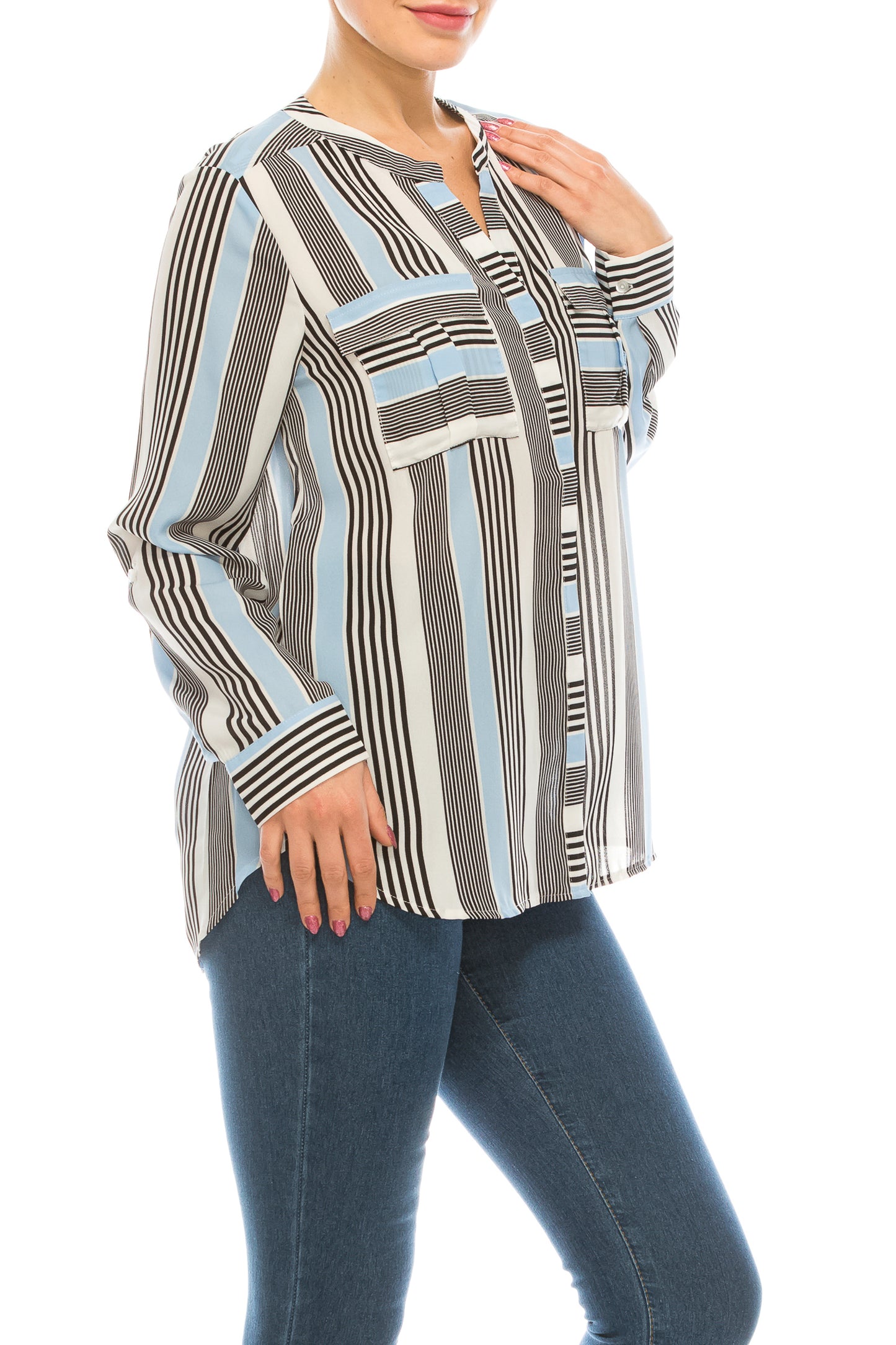 Jessica Rose Striped Button-Down Long Sleeve Top