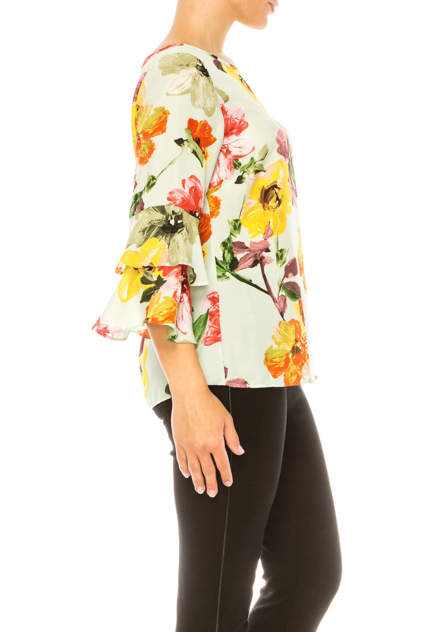 Jessica Rose Tiered Bell Sleeve Print Blouse
