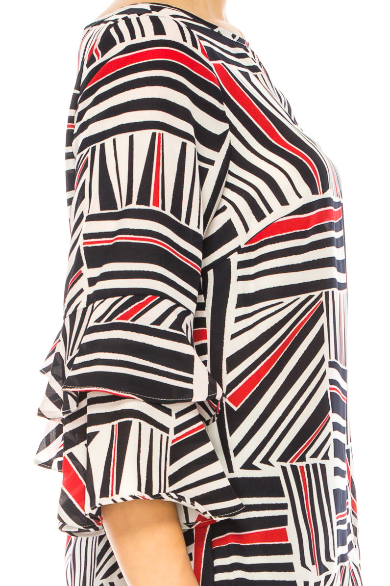 Jessica Rose Tiered Bell Sleeve Print Blouse