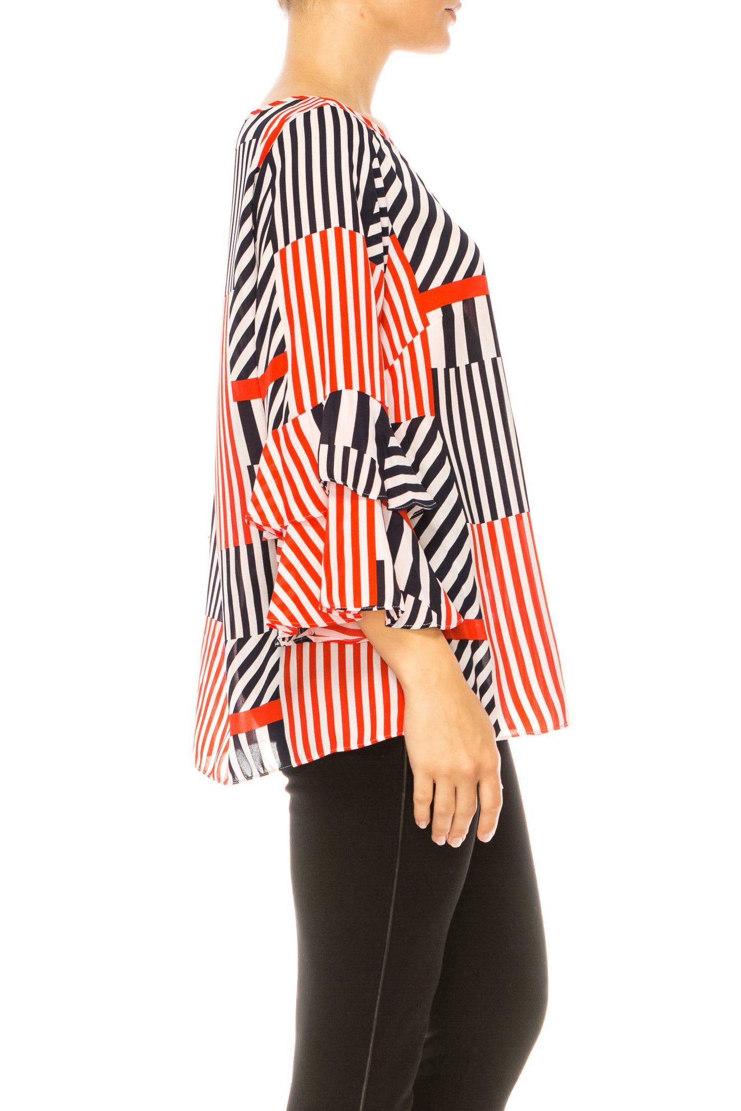 Jessica Rose Tiered Bell Sleeve Print Blouse