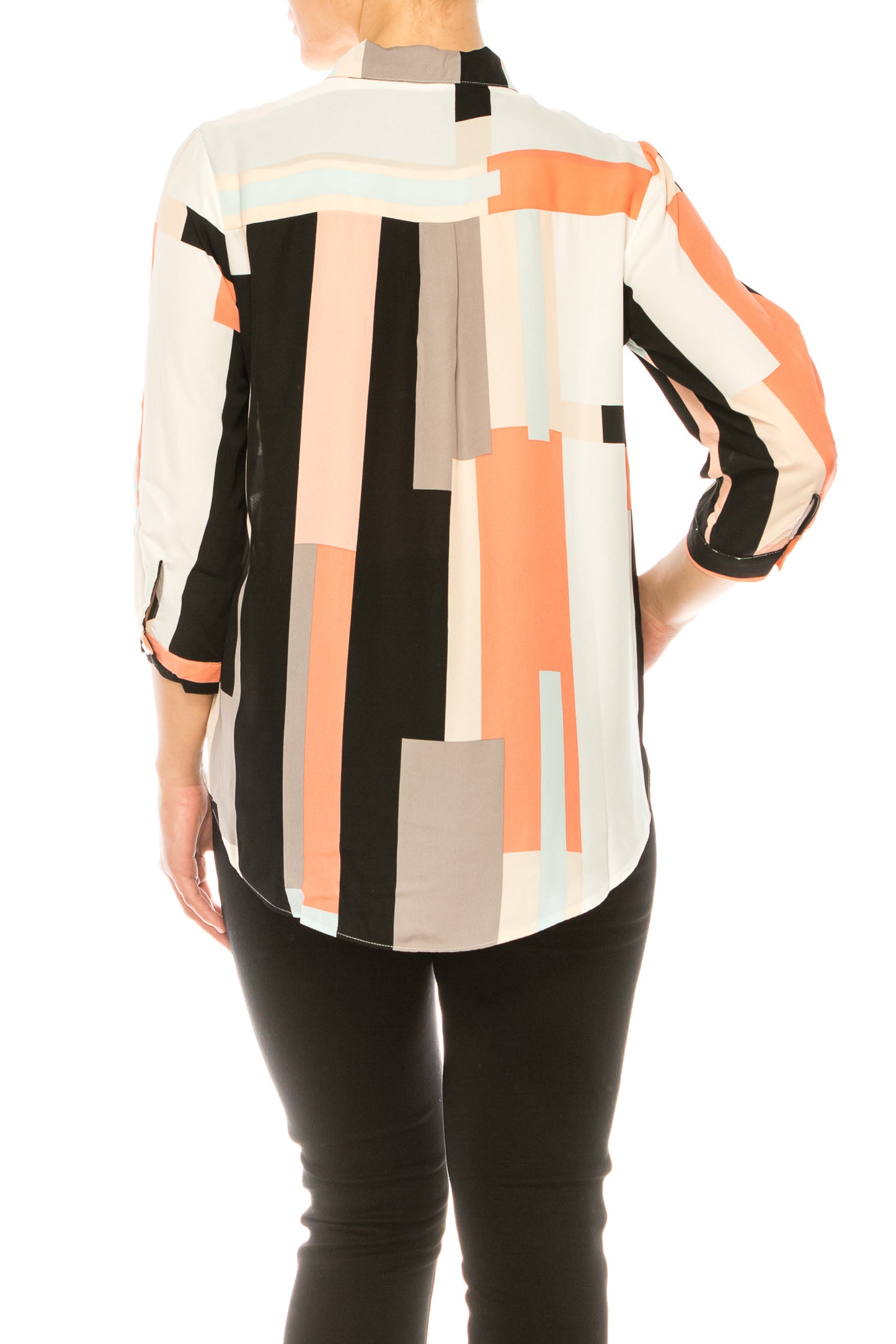 Jessica Rose Button Down 3/4 Sleeve Print Top