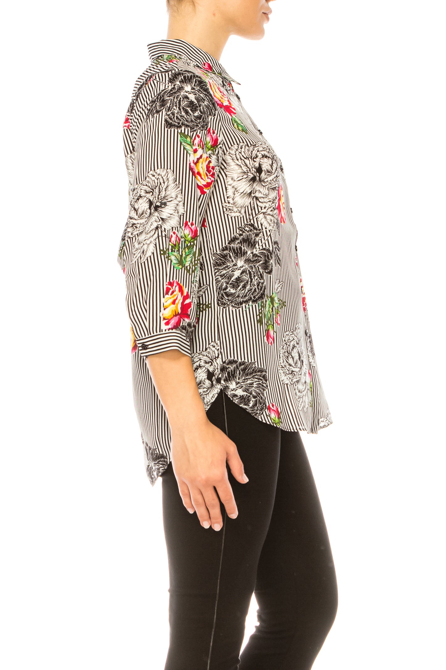 Jessica Rose Button Down 3/4 Sleeve Print Top