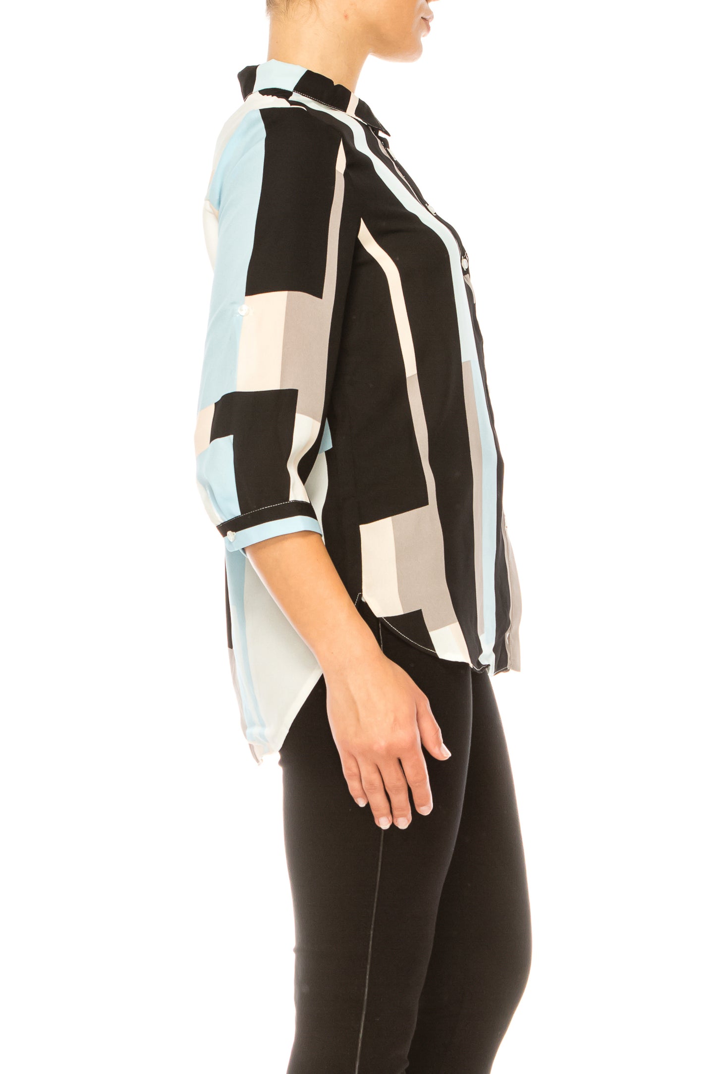 Jessica Rose Button Down 3/4 Sleeve Print Top