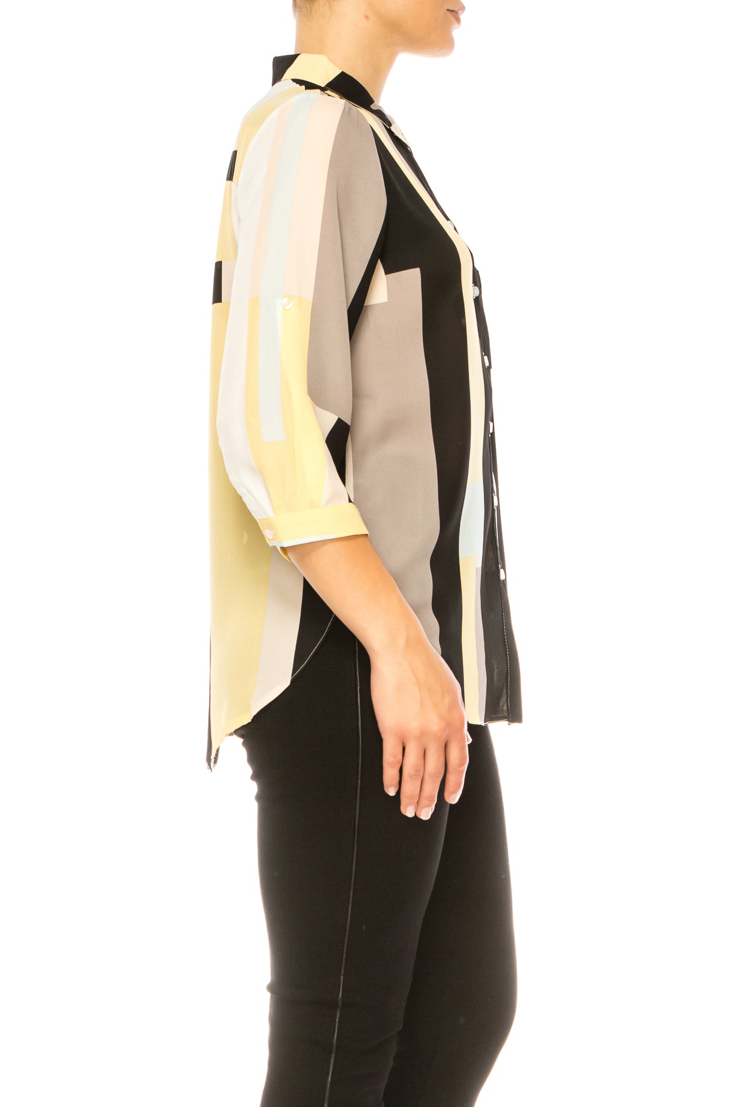 Jessica Rose Button Down 3/4 Sleeve Print Top