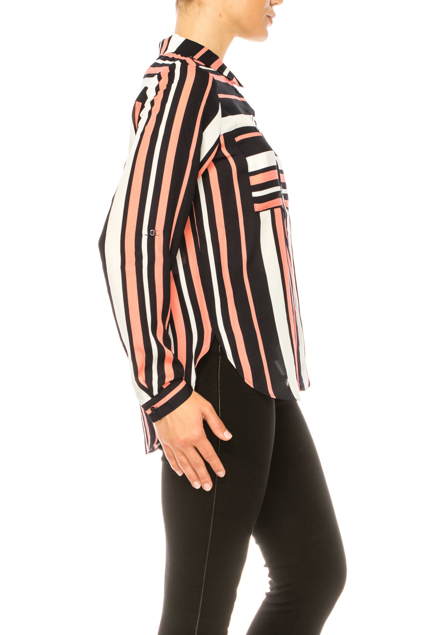 Jessica Rose Button Down 3/4 Sleeve Striped Top