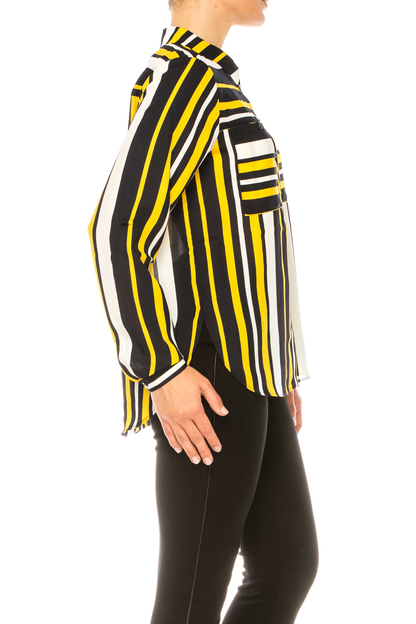 Jessica Rose Button Down 3/4 Sleeve Striped Top