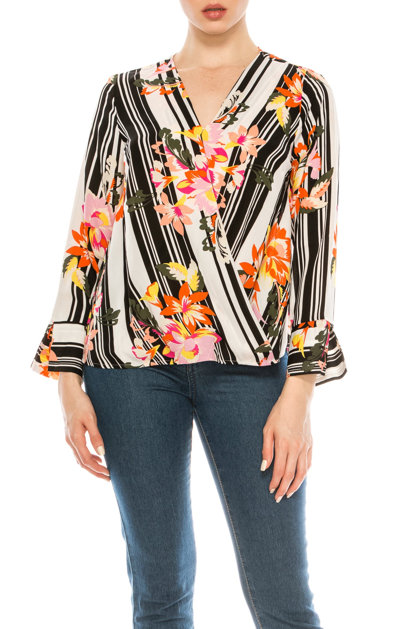 Jessica Rose Colorful Surplice Striped Top