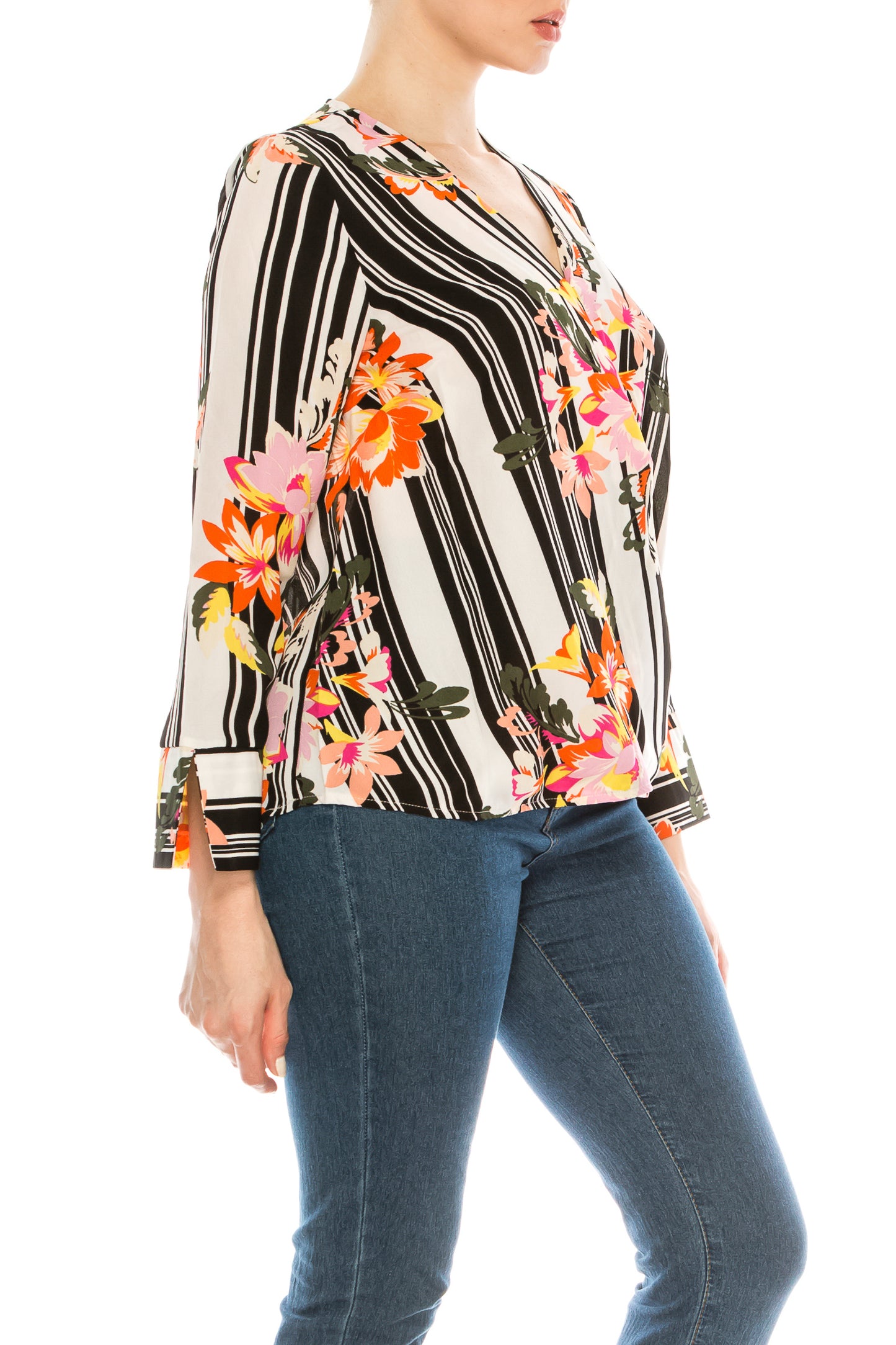 Jessica Rose Colorful Surplice Striped Top