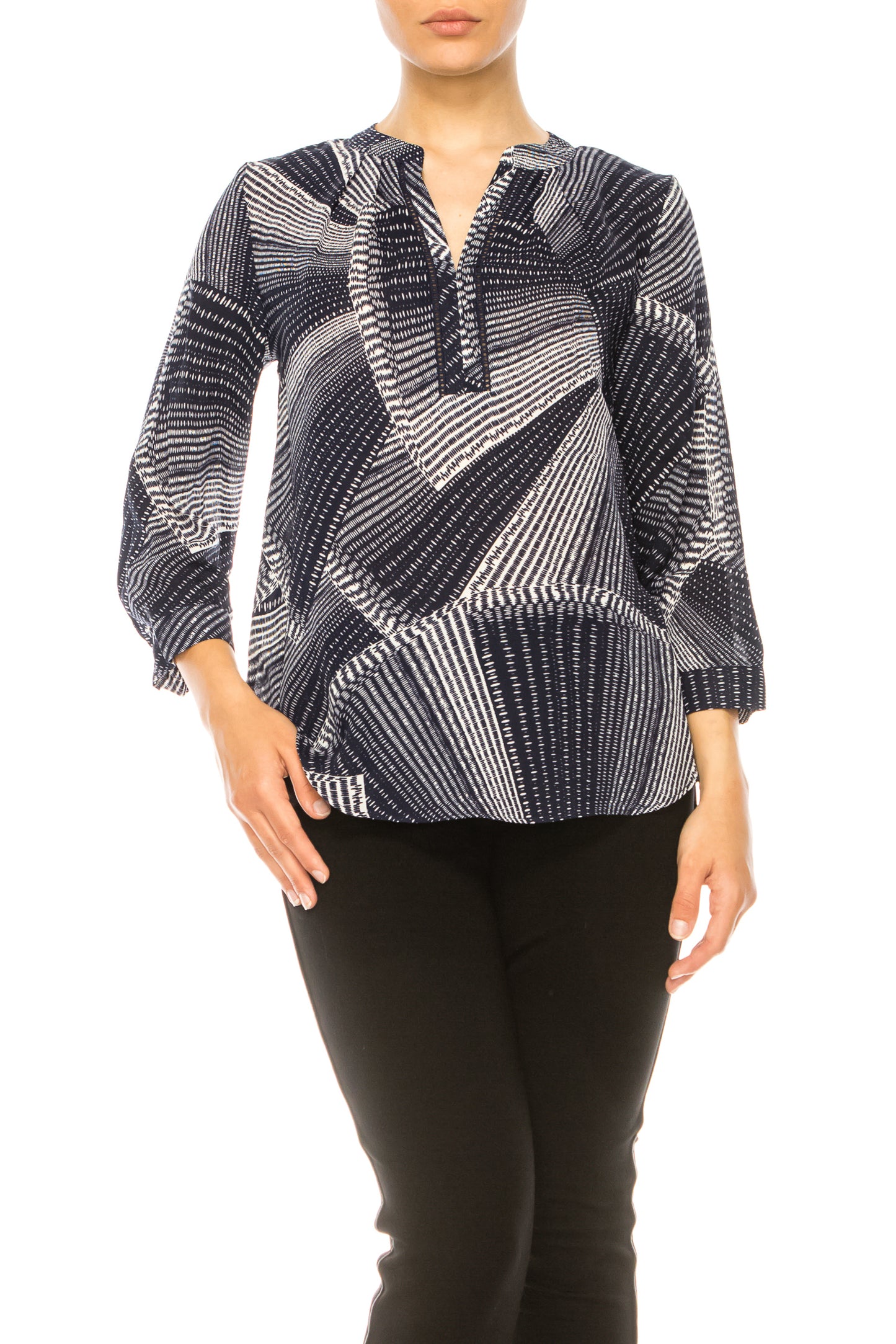 Jessica Rose 3/4 Sleeve Split-Neck Print Top