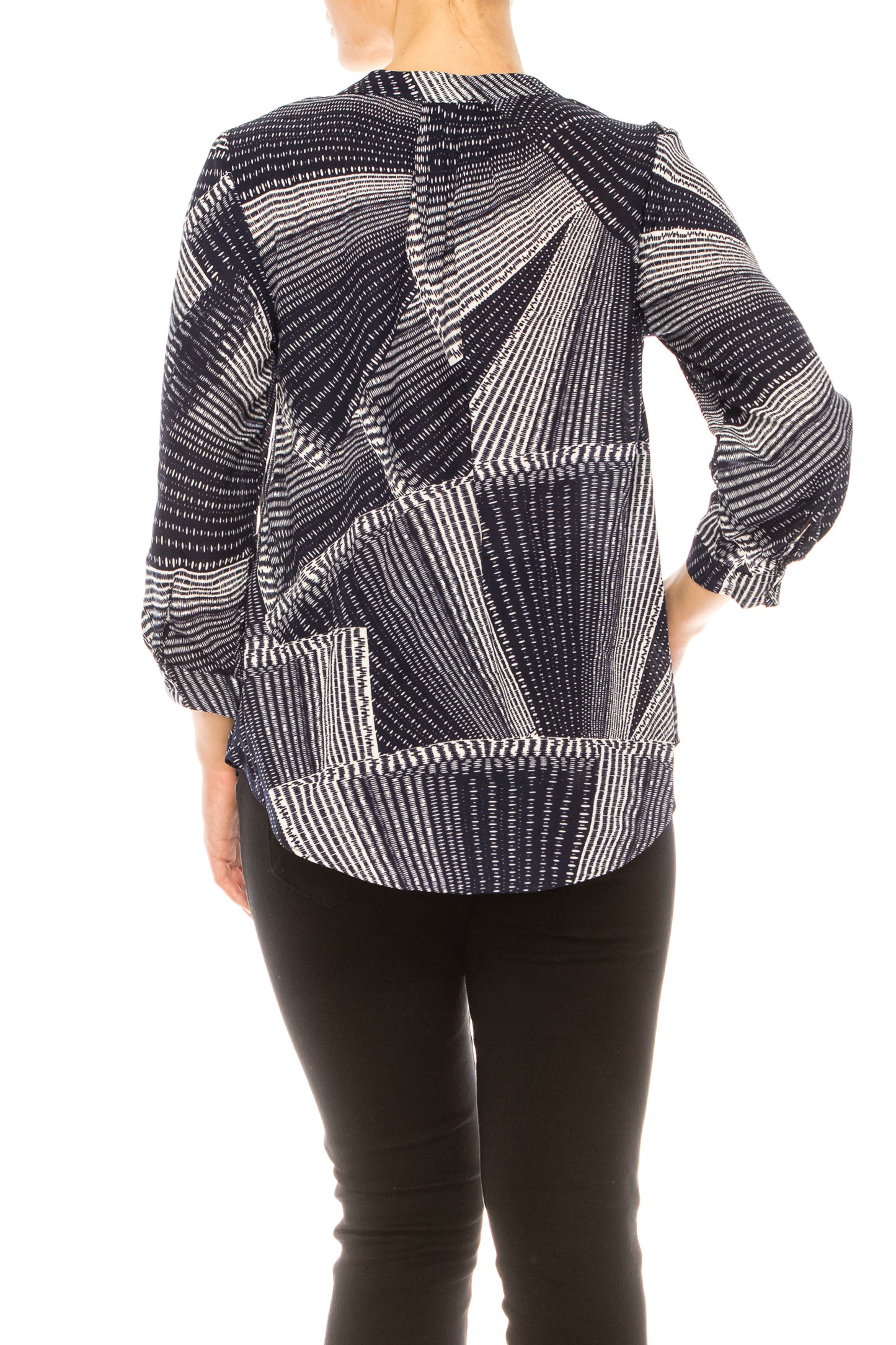 Jessica Rose 3/4 Sleeve Split-Neck Print Top