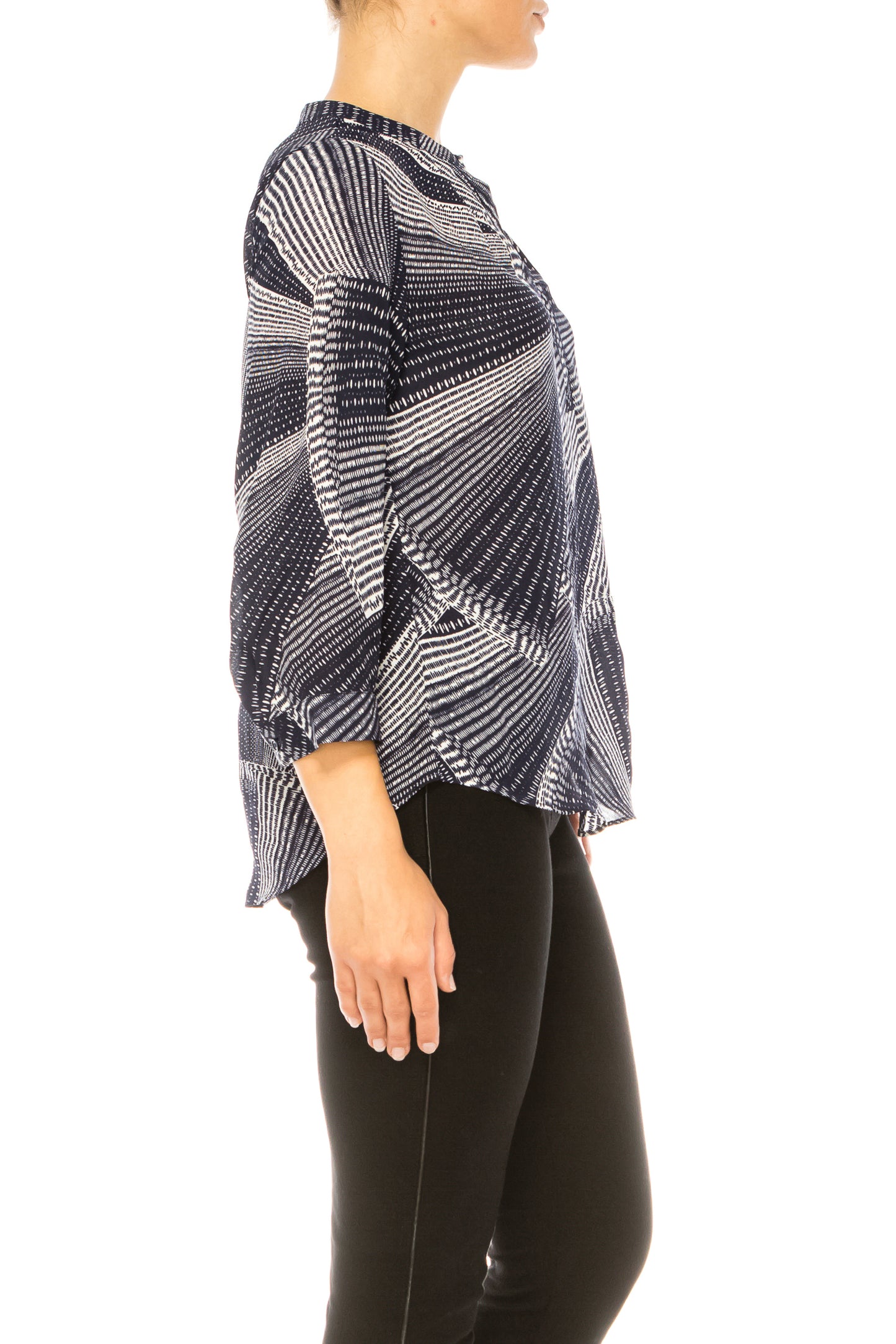 Jessica Rose 3/4 Sleeve Split-Neck Print Top