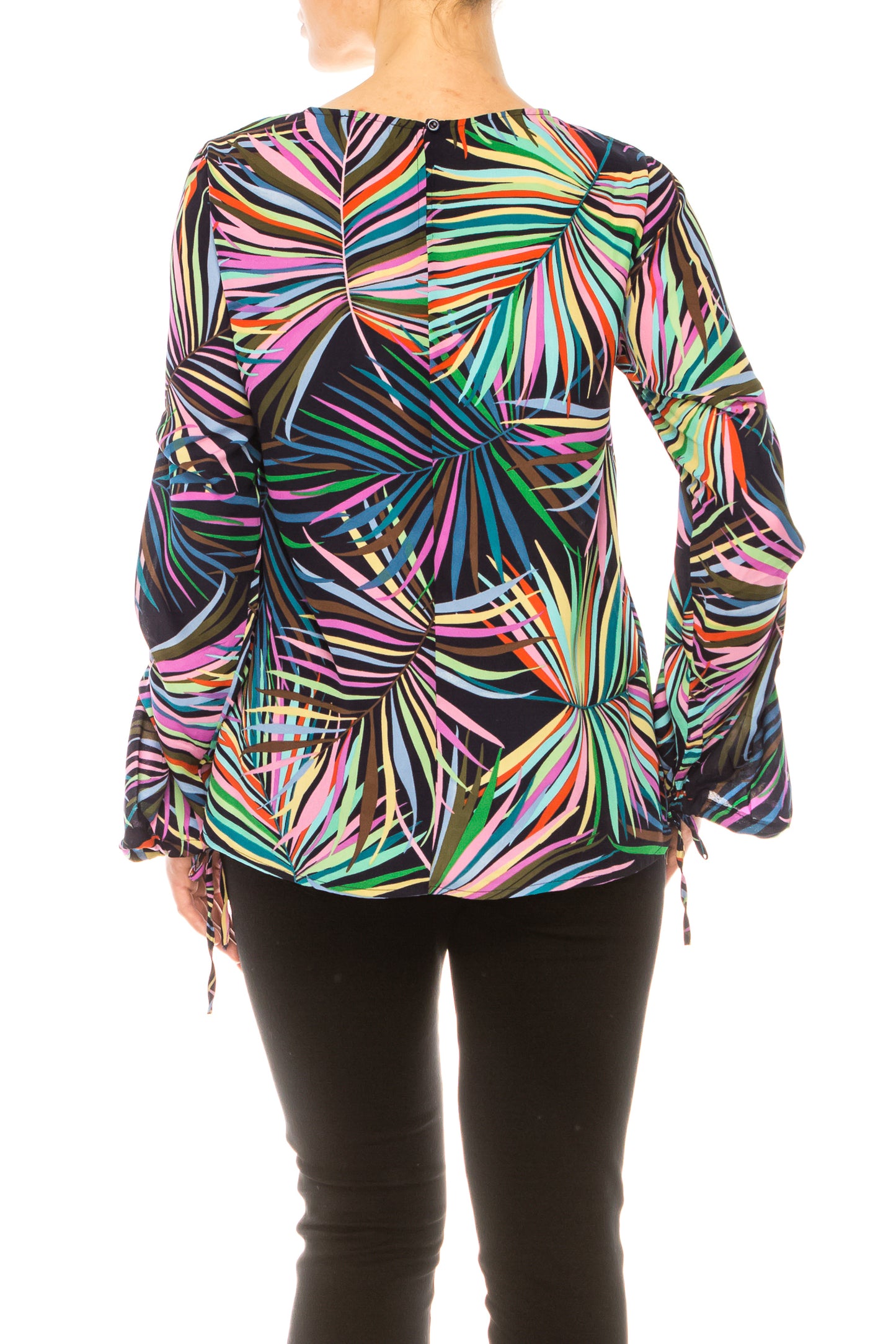 Jessica Rose Long Tie Sleeve Abstract Print Top