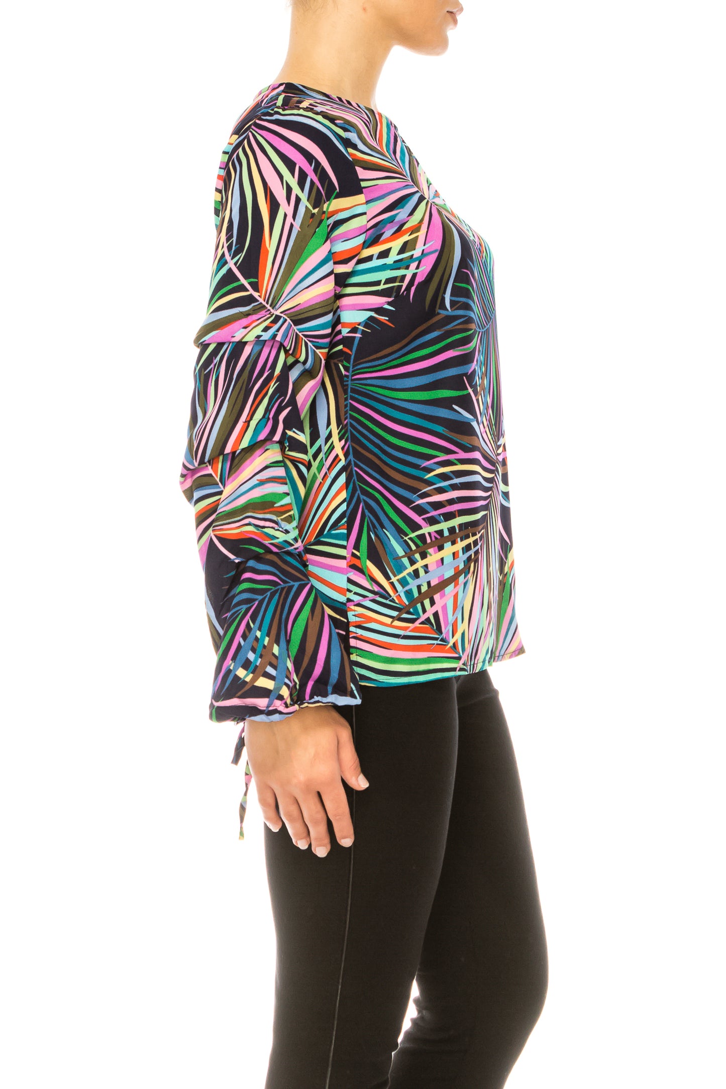 Jessica Rose Long Tie Sleeve Abstract Print Top