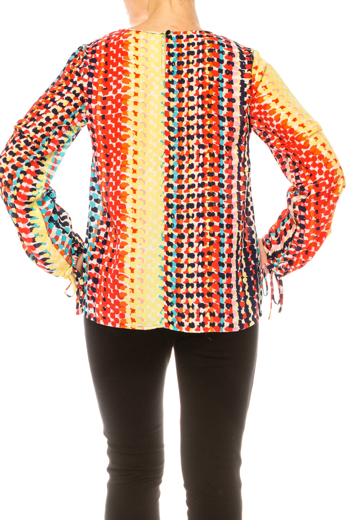 Jessica Rose Long Tie Sleeve Abstract Print Top