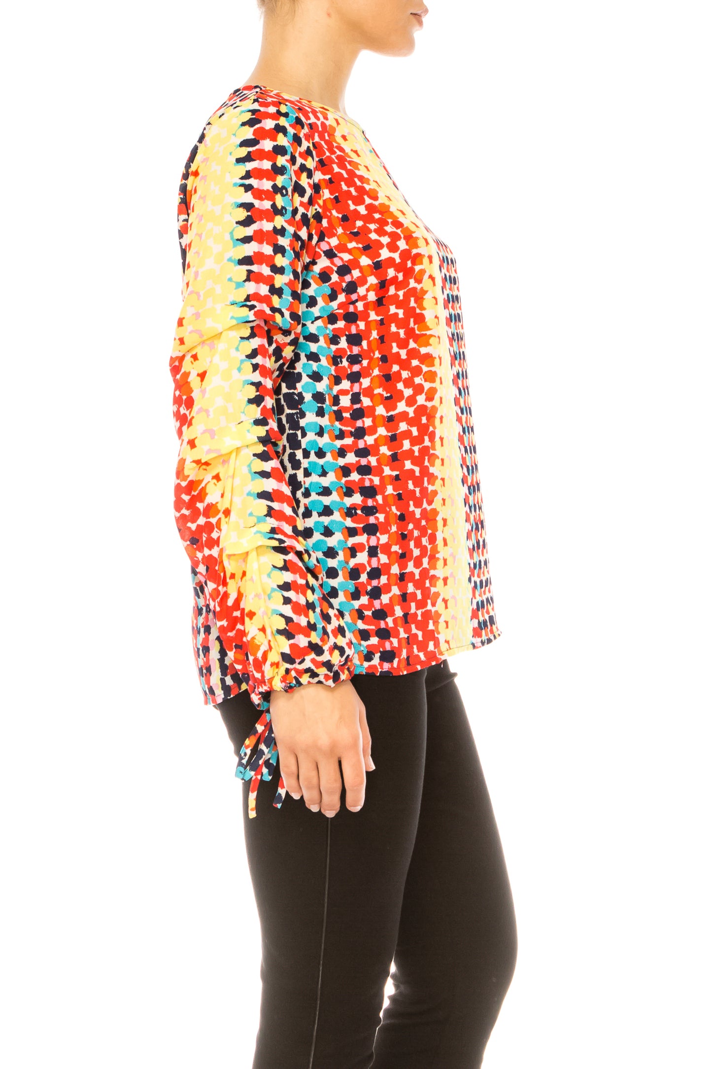 Jessica Rose Long Tie Sleeve Abstract Print Top