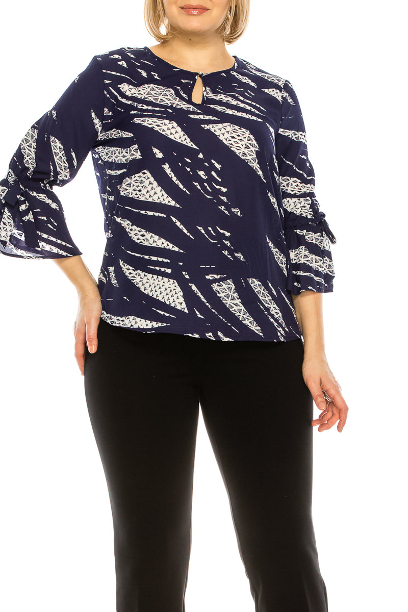 Jessica Rose 3/4 Tie Bell Sleeve Printed Top