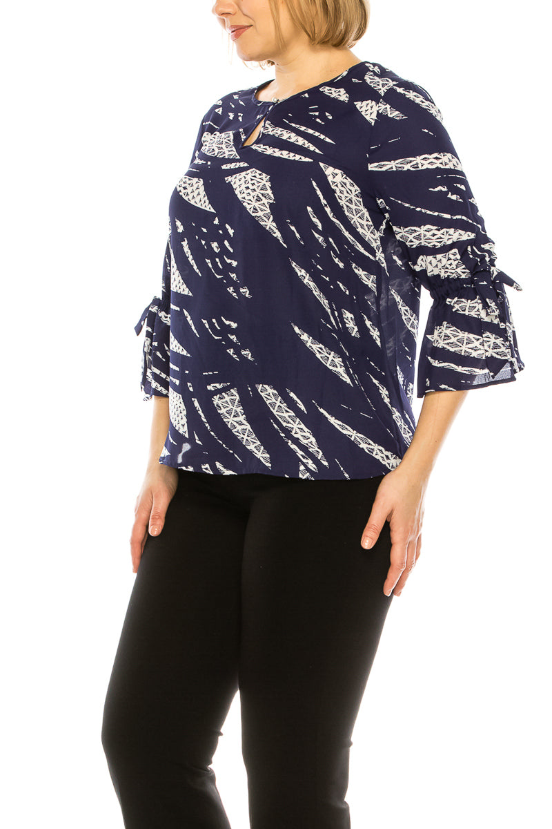 Jessica Rose 3/4 Tie Bell Sleeve Printed Top