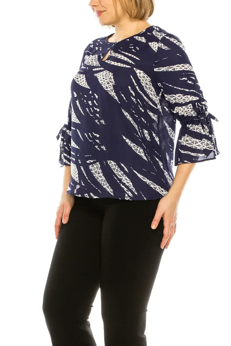 Jessica Rose 3/4 Tie Bell Sleeve Printed Top