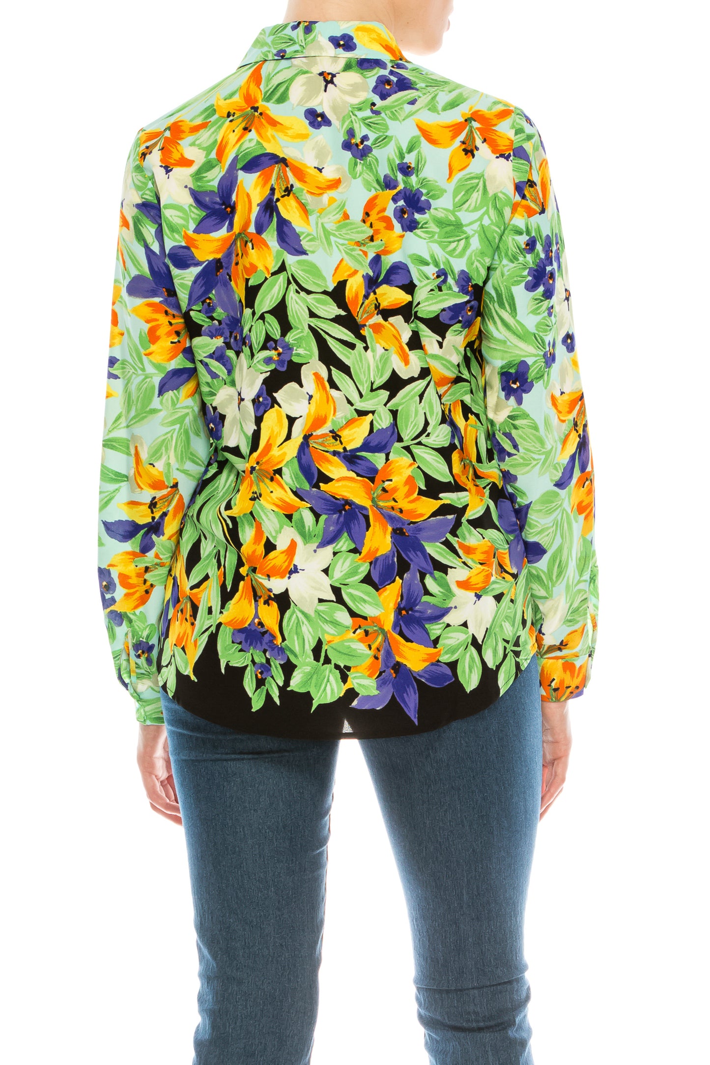 Jessica Rose Floral Print Collared Button-Down Top