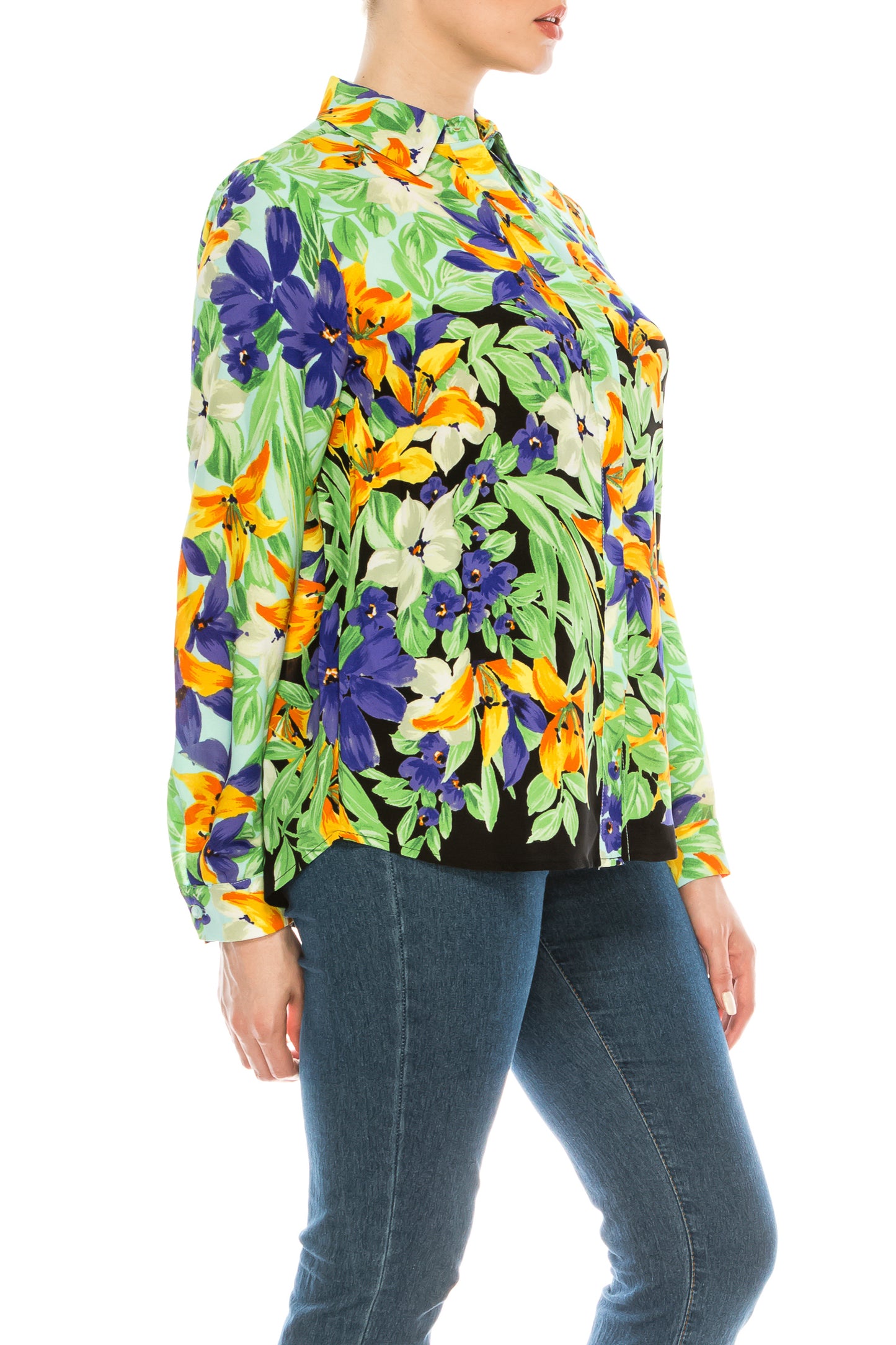 Jessica Rose Floral Print Collared Button-Down Top