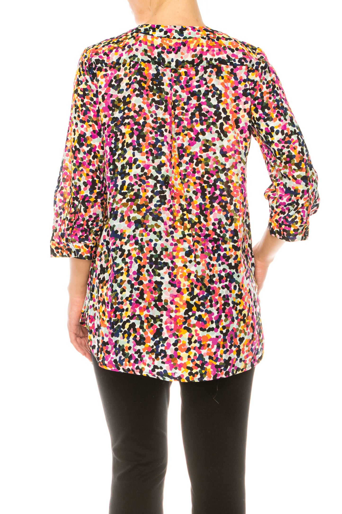 Jessica Rose 3/4 Sleeve Printed Button-Down Blouse